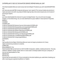 CATERPILLAR 313D2 GC EXCAVATOR SERVICE REPAIR MANUAL GAP preview