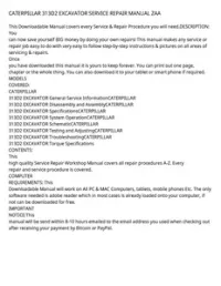 CATERPILLAR 313D2 EXCAVATOR SERVICE REPAIR MANUAL ZAA preview