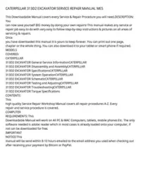 CATERPILLAR 313D2 EXCAVATOR SERVICE REPAIR MANUAL MES preview