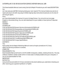 CATERPILLAR 313D SR EXCAVATOR SERVICE REPAIR MANUAL LBR preview