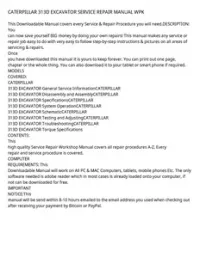 CATERPILLAR 313D EXCAVATOR SERVICE REPAIR MANUAL WPK preview