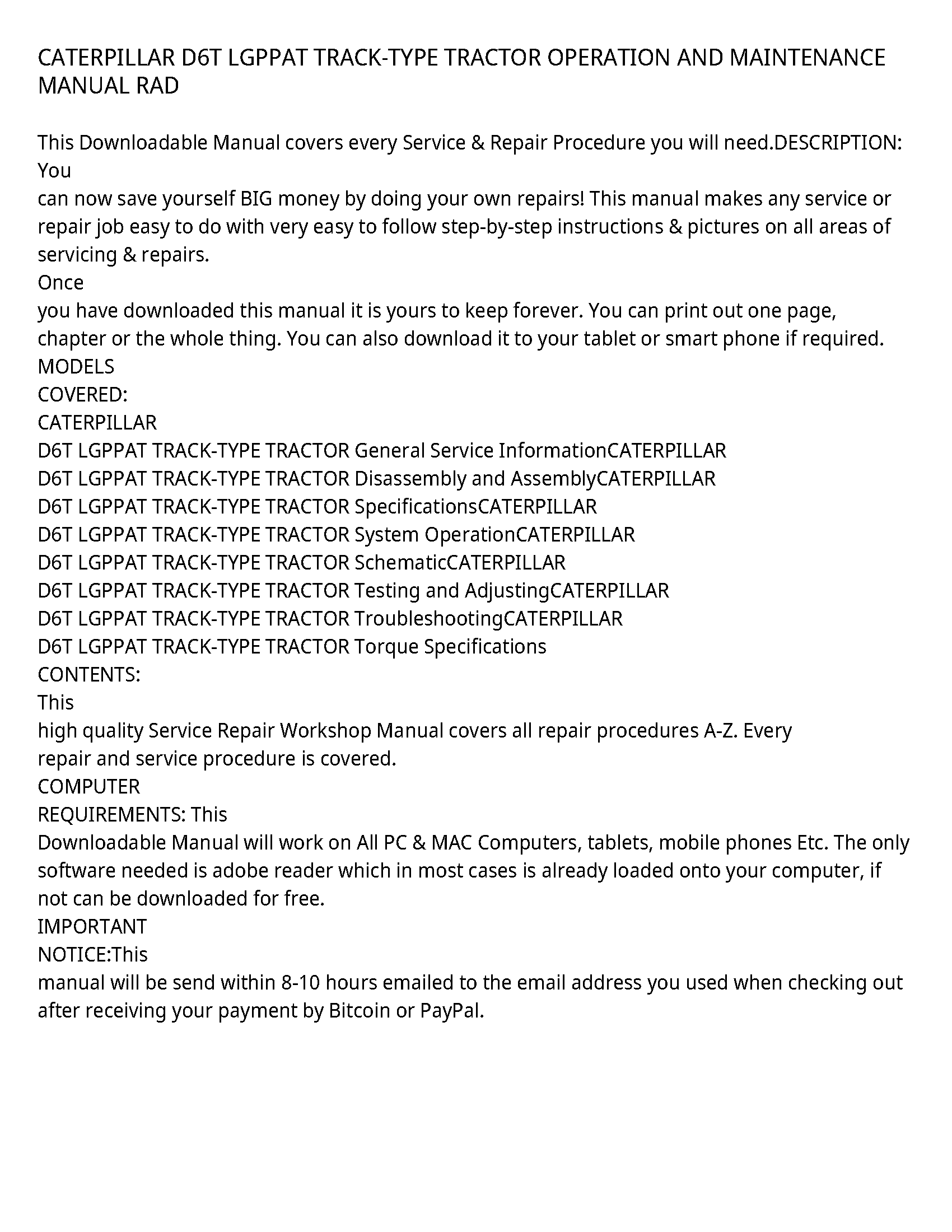 Caterpillar D6T service manual
