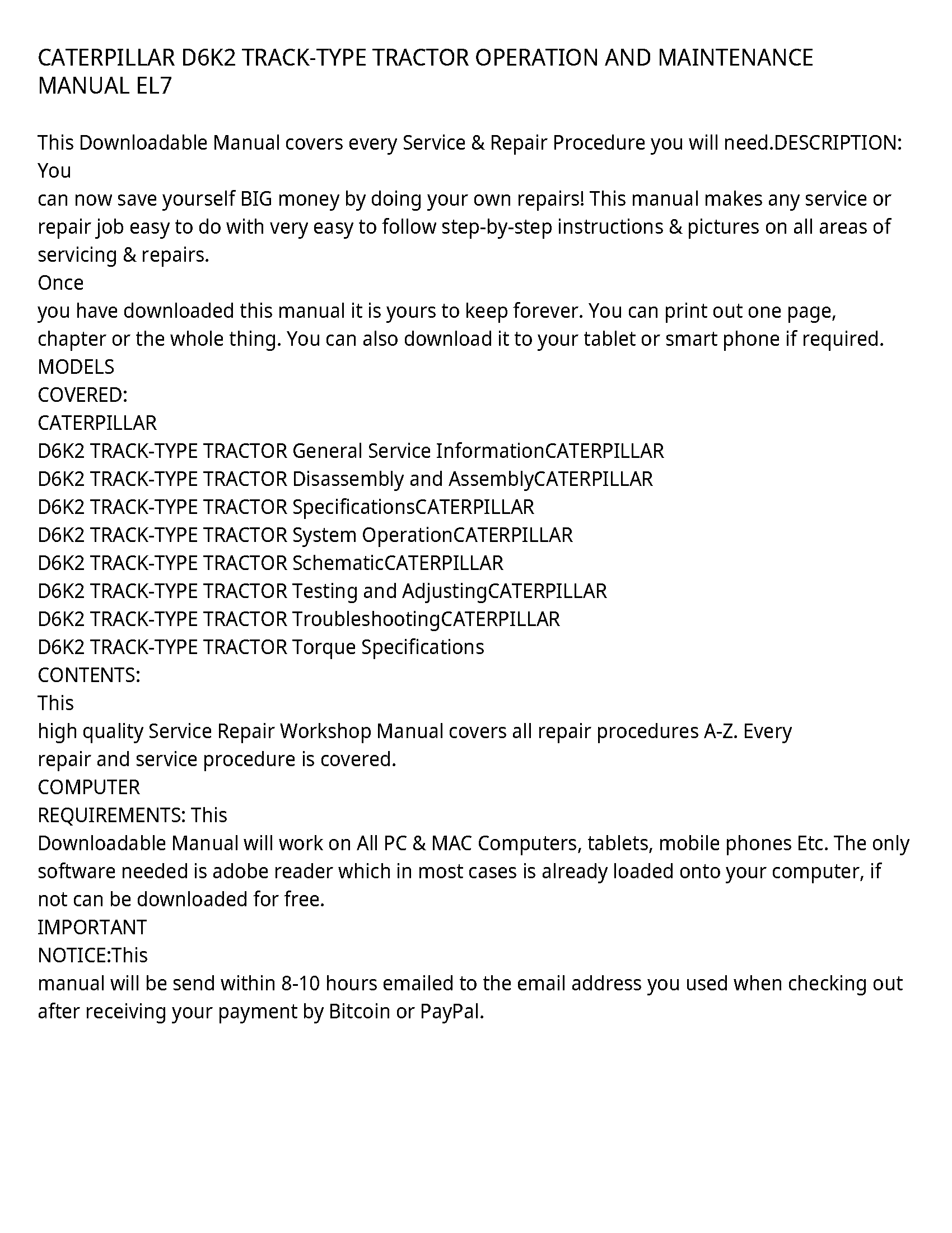 Caterpillar D6K2 service manual