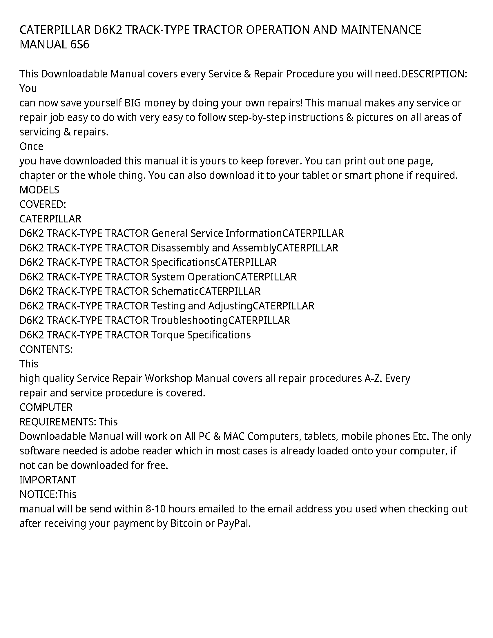 Caterpillar D6K2 service manual