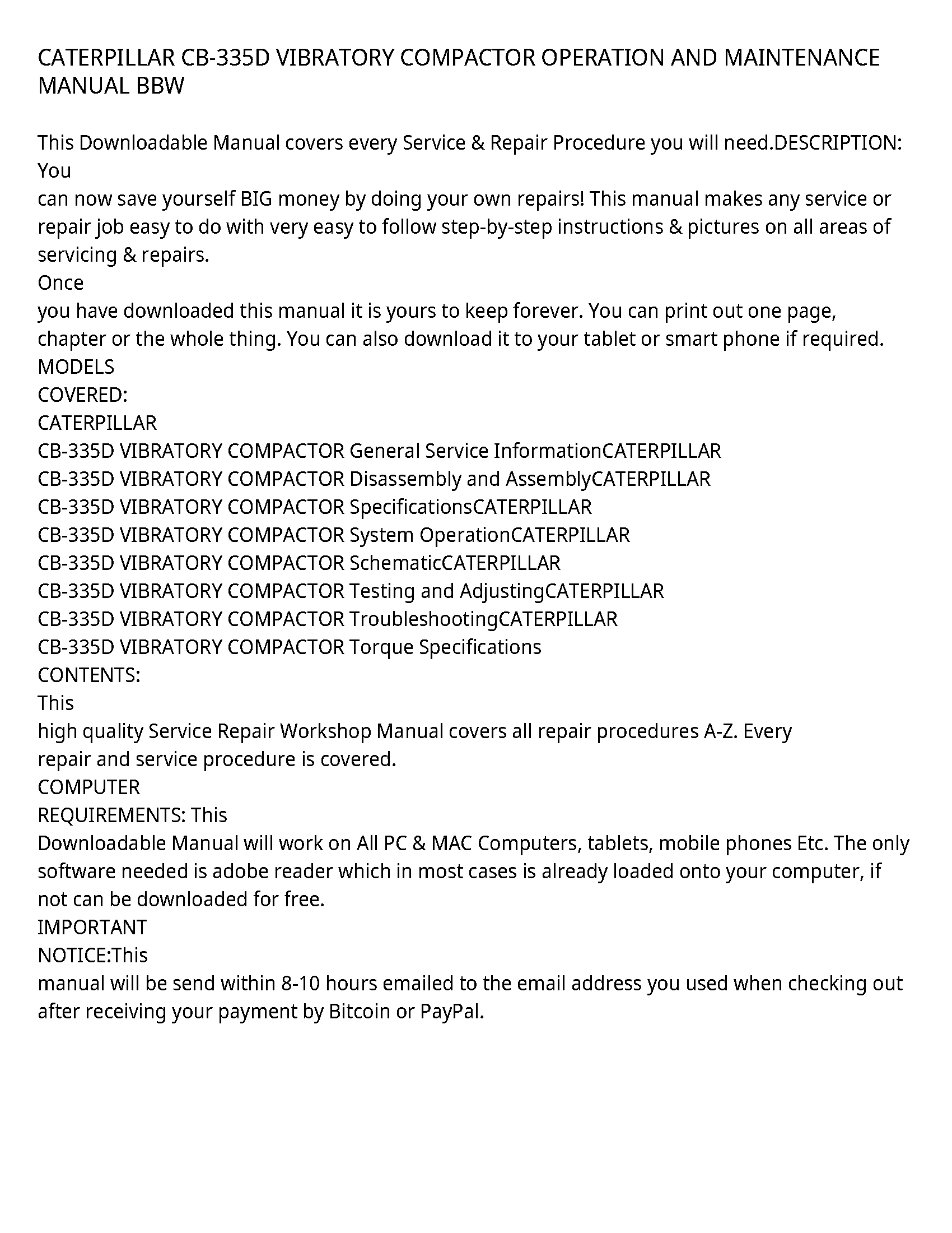 Caterpillar CB-335D service manual