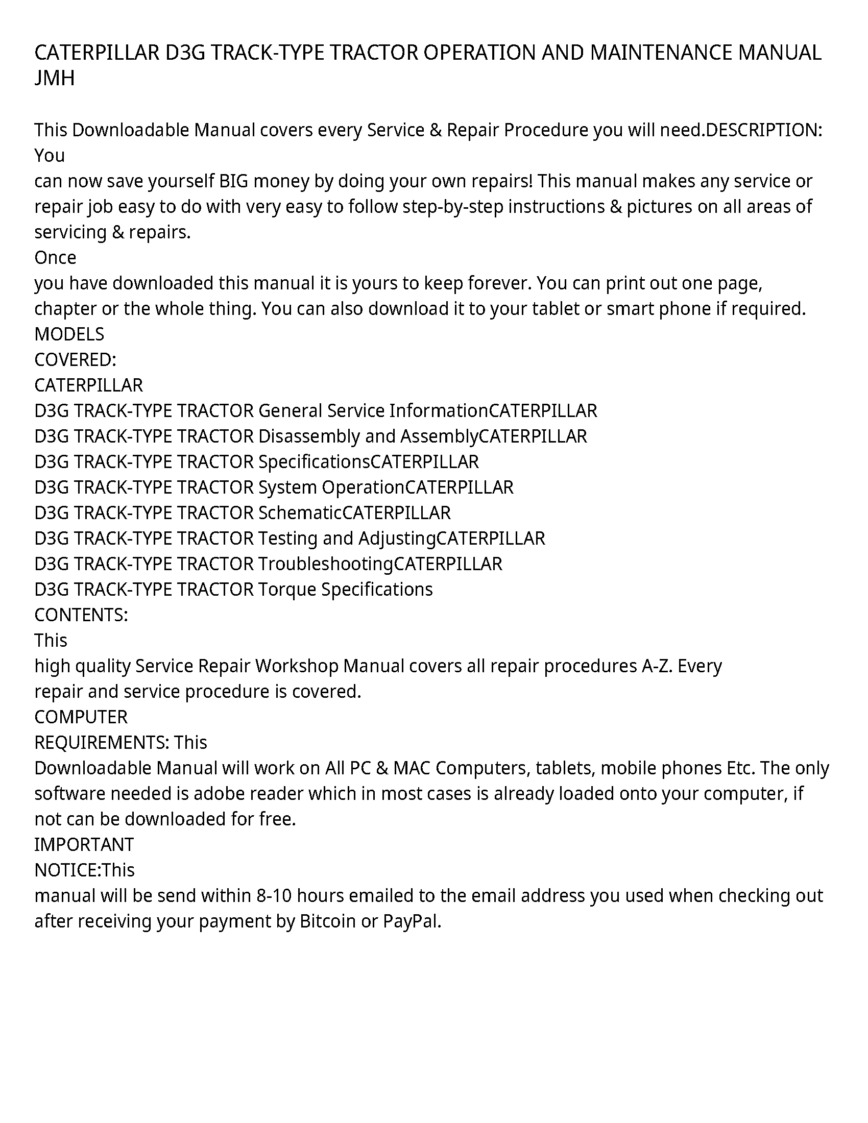 Caterpillar D3G service manual