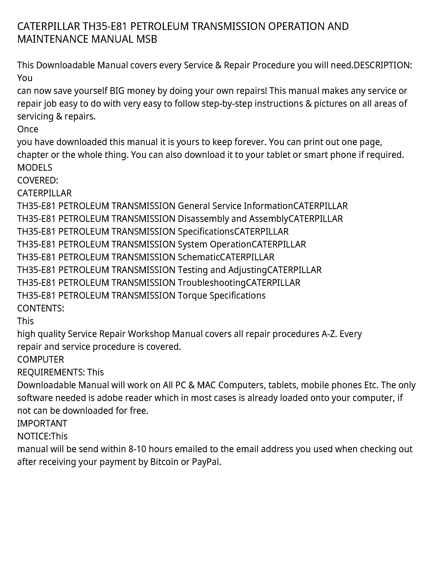 Caterpillar TH35-E81 service manual
