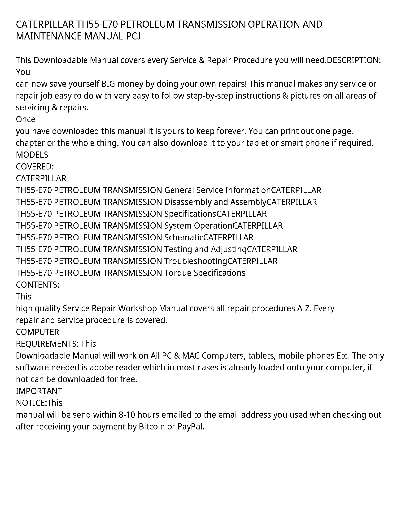 Caterpillar TH55-E70 service manual