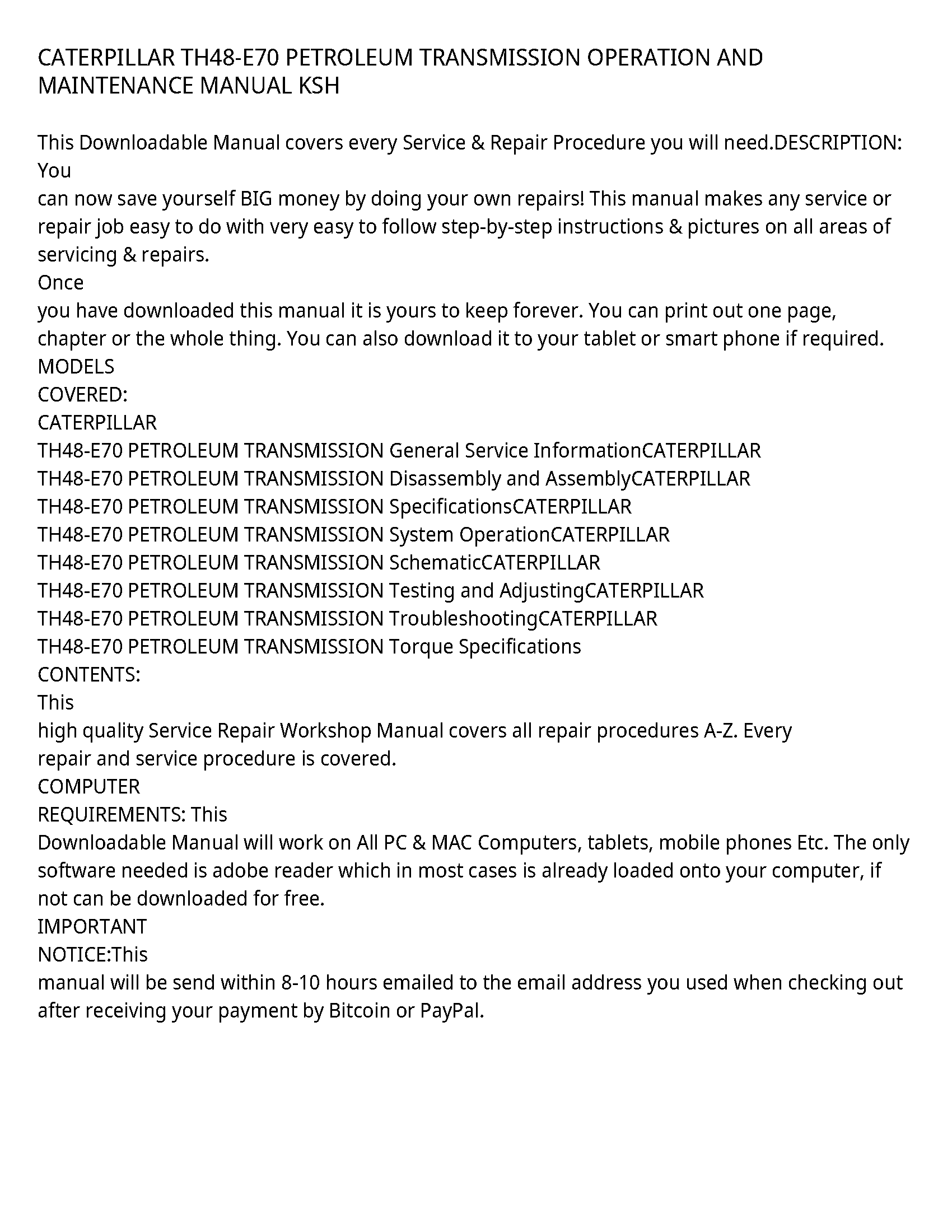Caterpillar TH48-E70 service manual