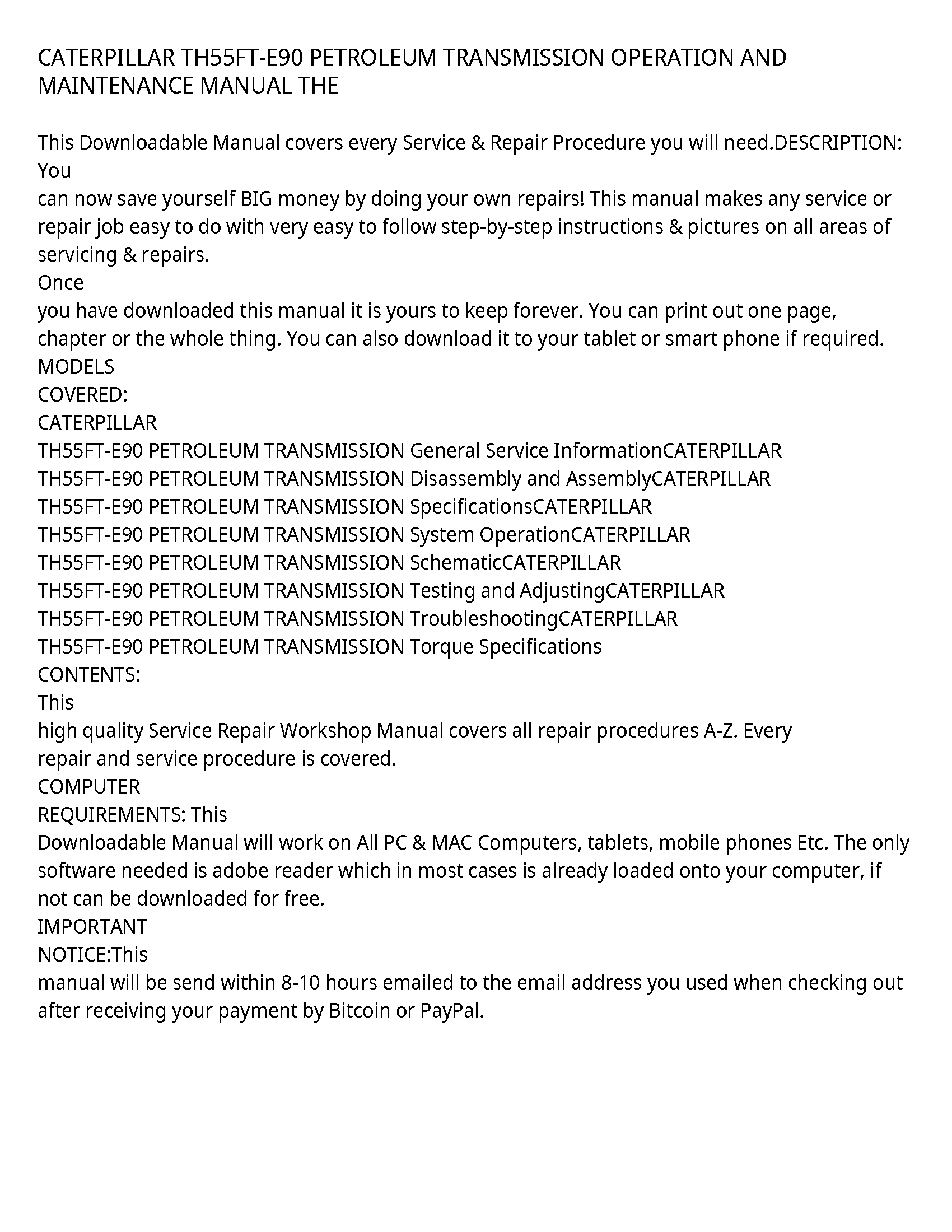 Caterpillar TH55FT-E90 service manual