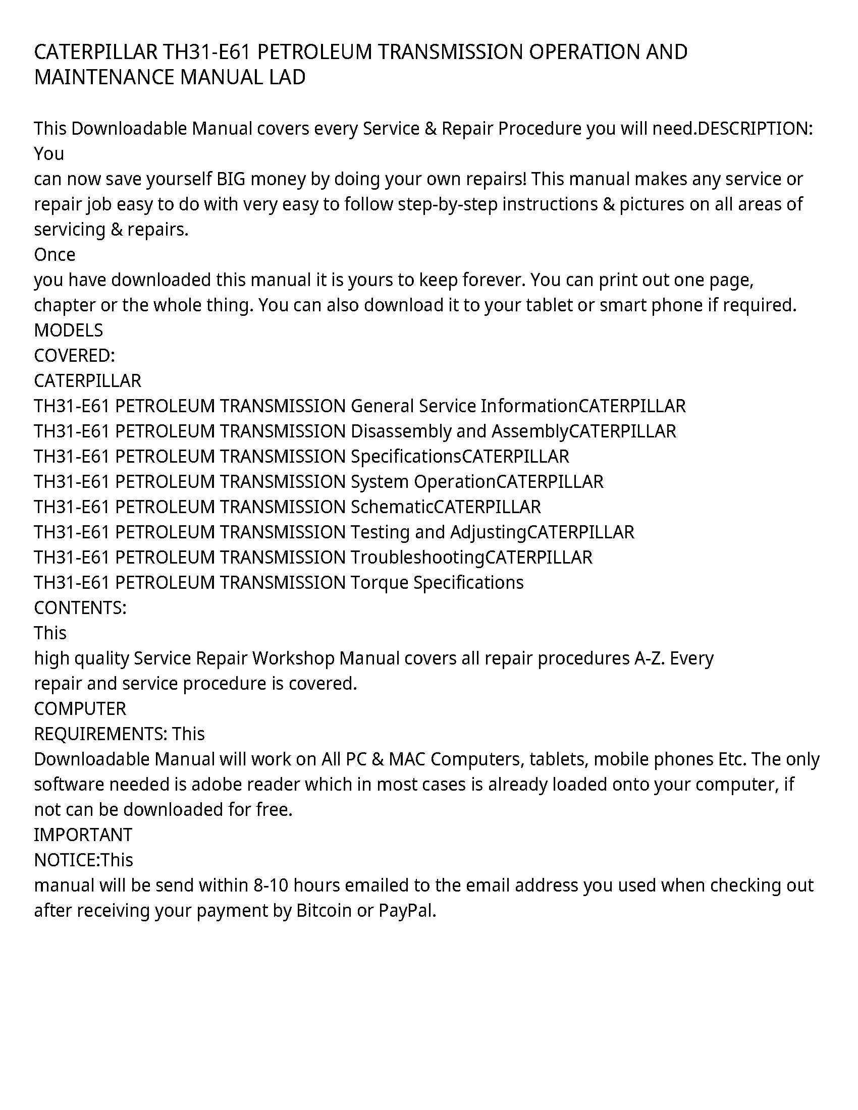Caterpillar TH31-E61 service manual