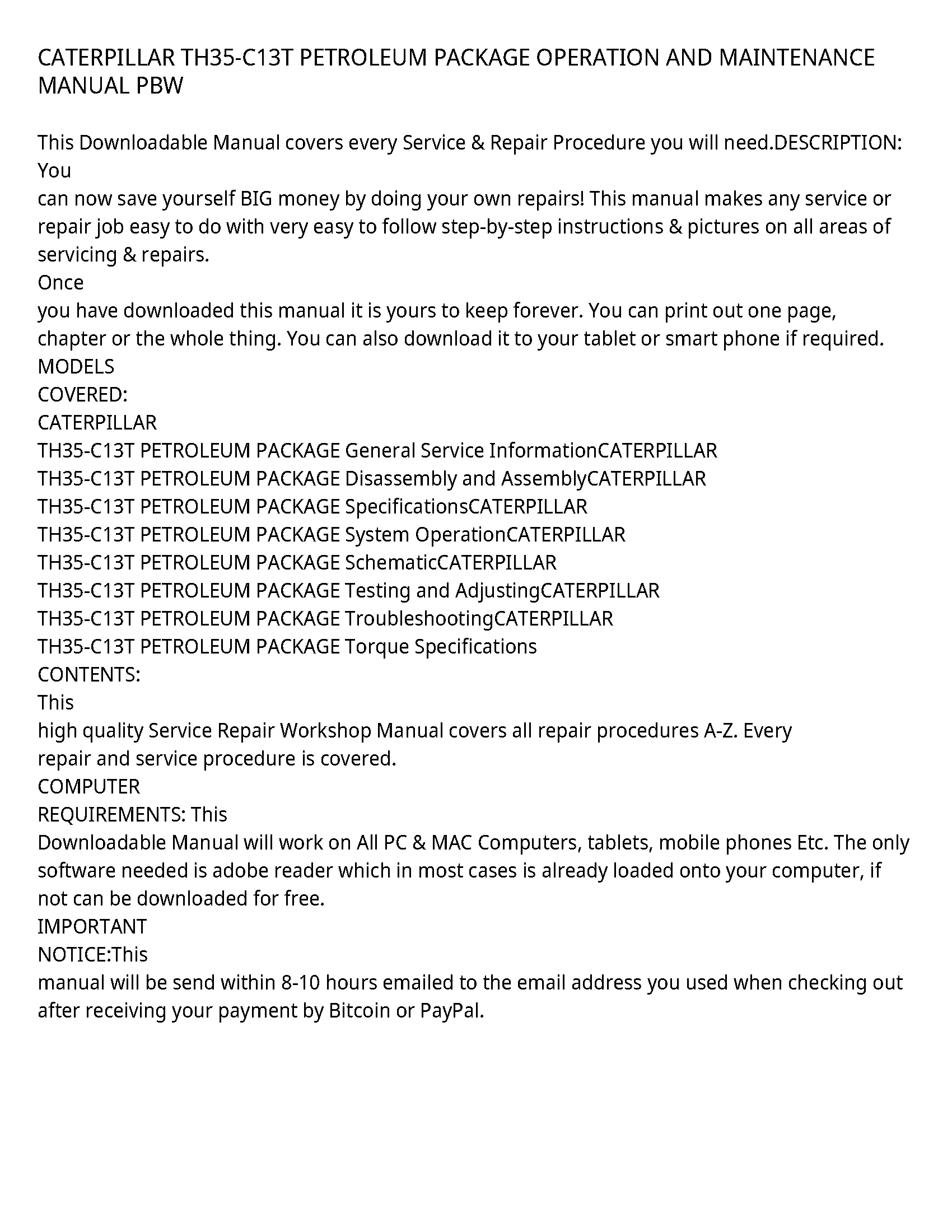 Caterpillar TH35-C13T service manual