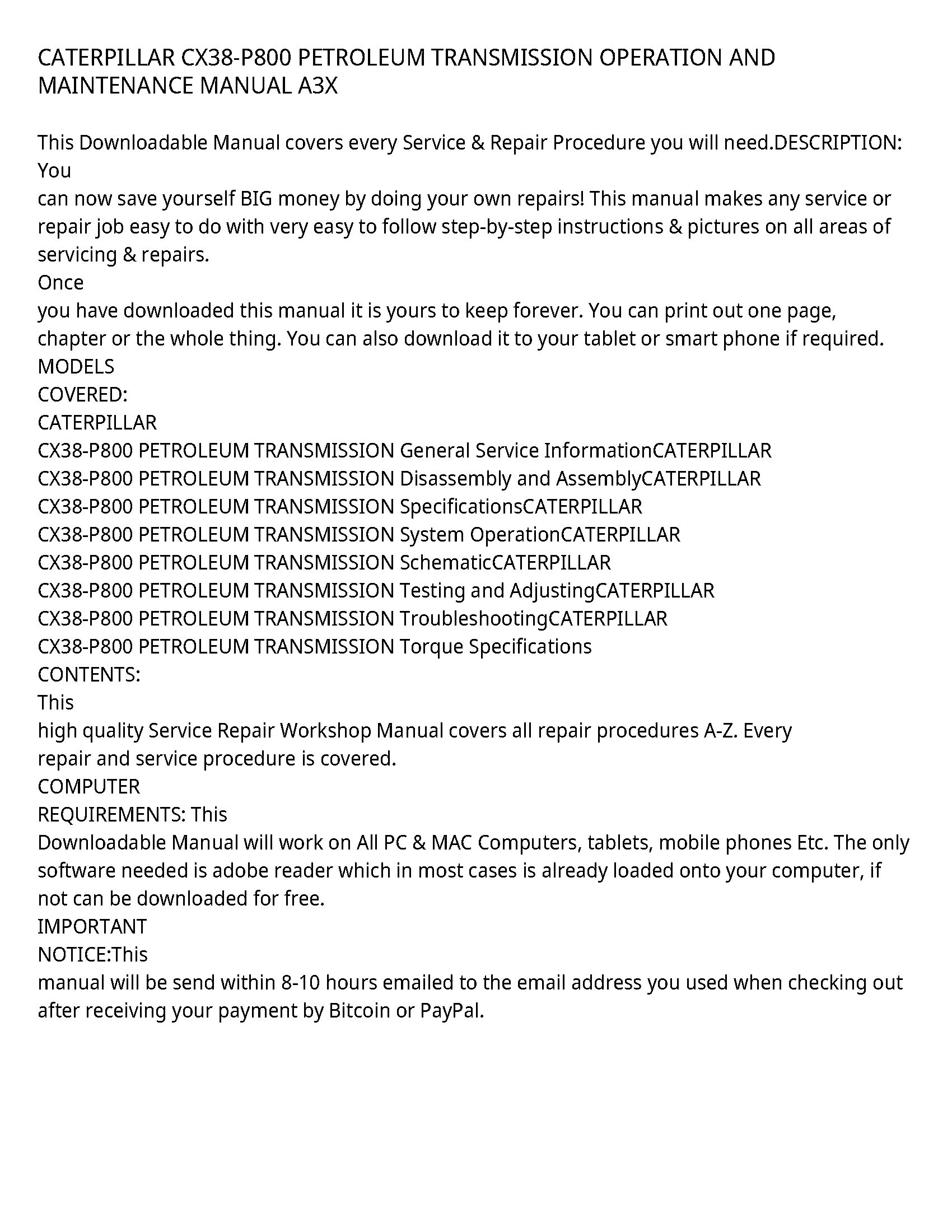 Caterpillar CX38-P800 service manual
