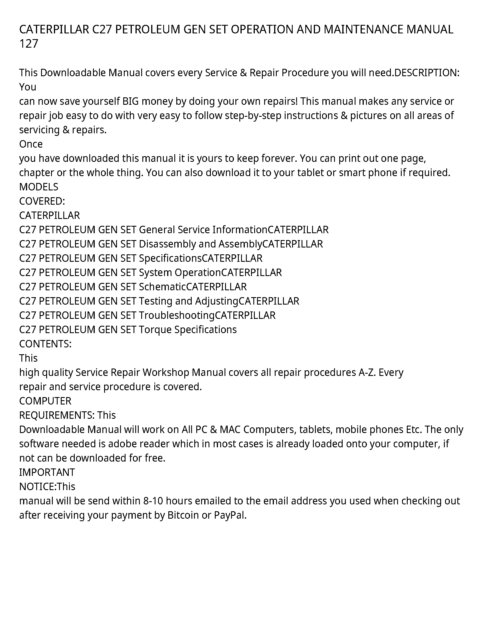 Caterpillar C27 service manual