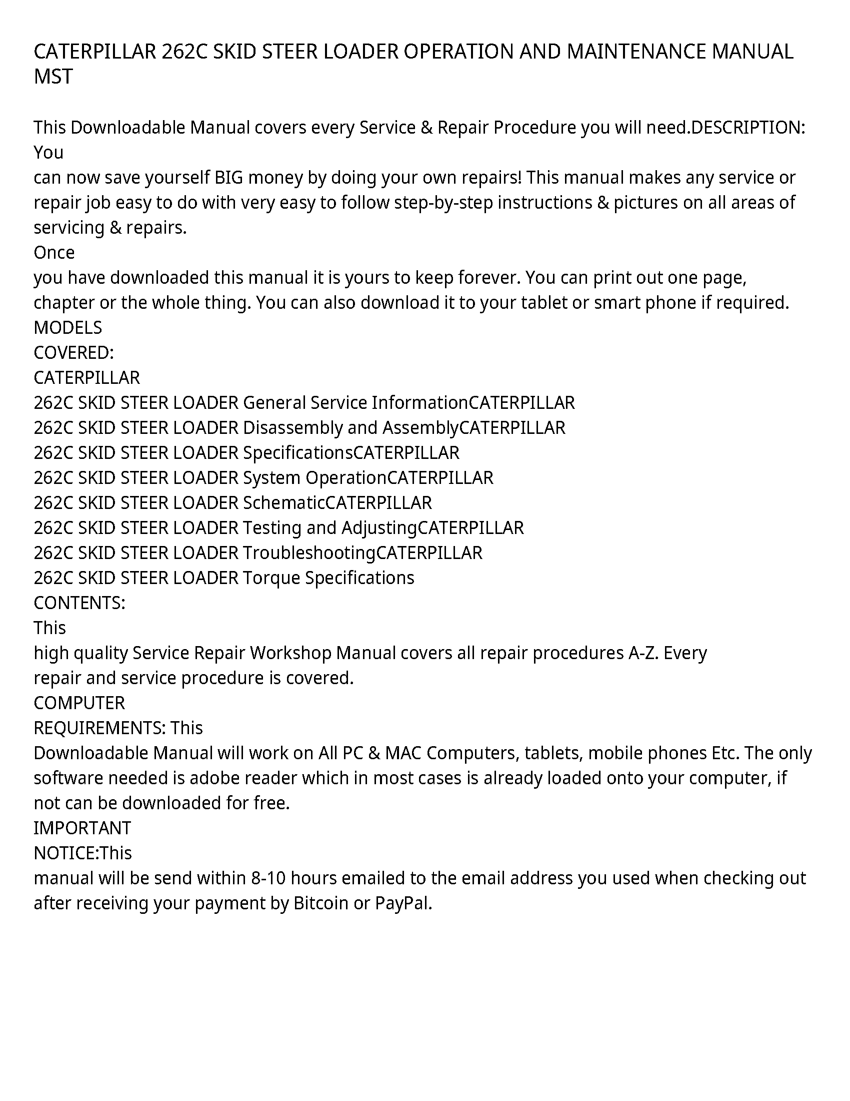 Caterpillar 262C service manual