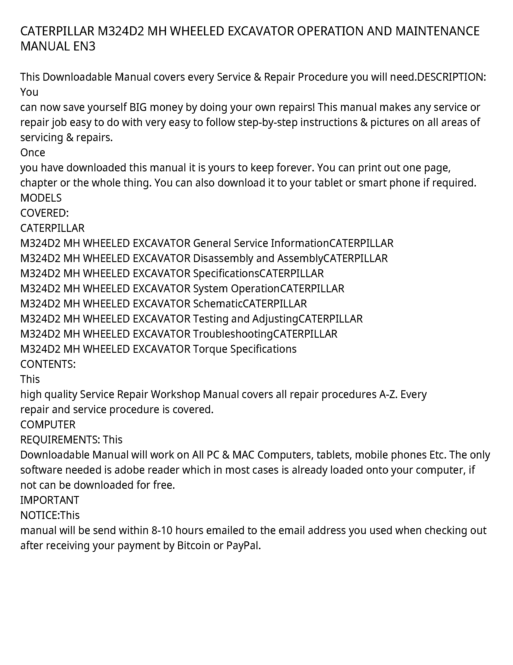 Caterpillar M324D2 service manual