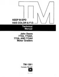 John Deere 770A 770AH 772A and 772AH Motor Graders Technical Repair Service Manual -TM1361 preview
