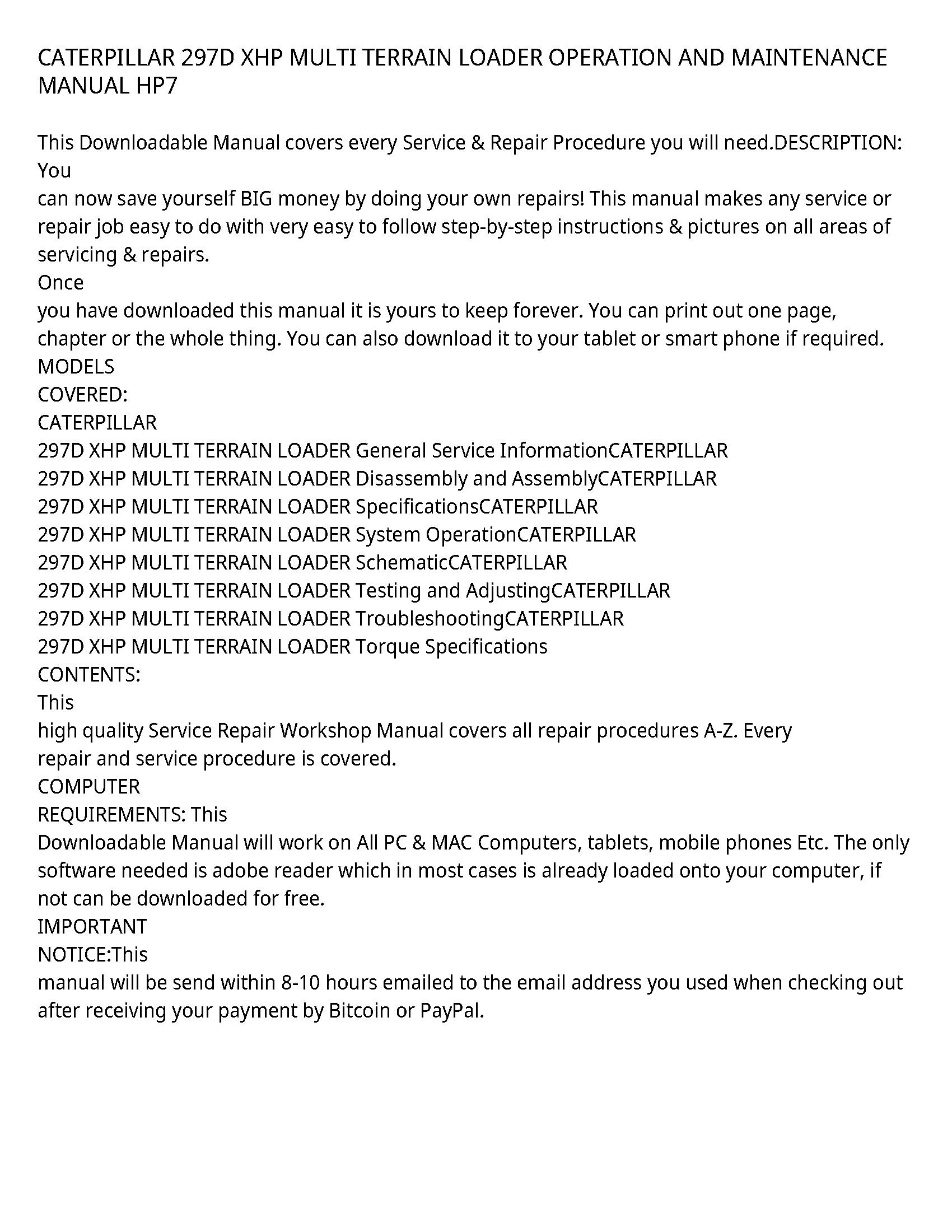 Caterpillar 297D service manual