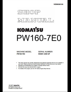 KOMATSU PW160-7E0 Hydraulic Excavator manual