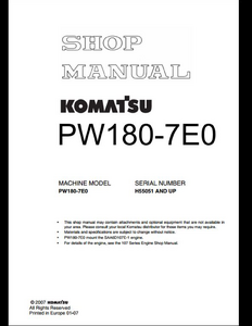 KOMATSU PW180-7E0 Hydraulic Excavator manual