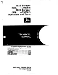 John Deere 762B and 862B Scrapers Technical Repair Service Manual -TM1489 preview