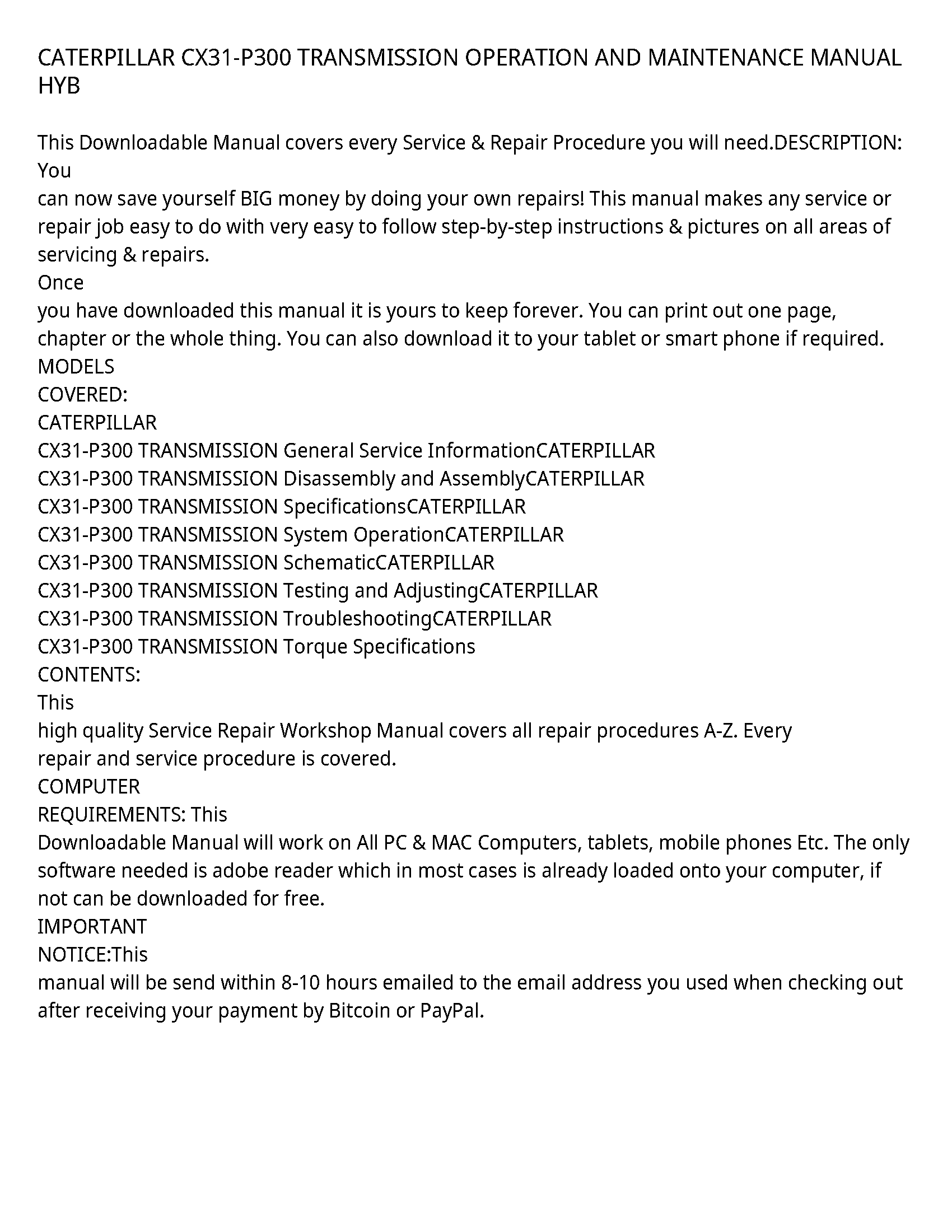 Caterpillar CX31-P300 service manual