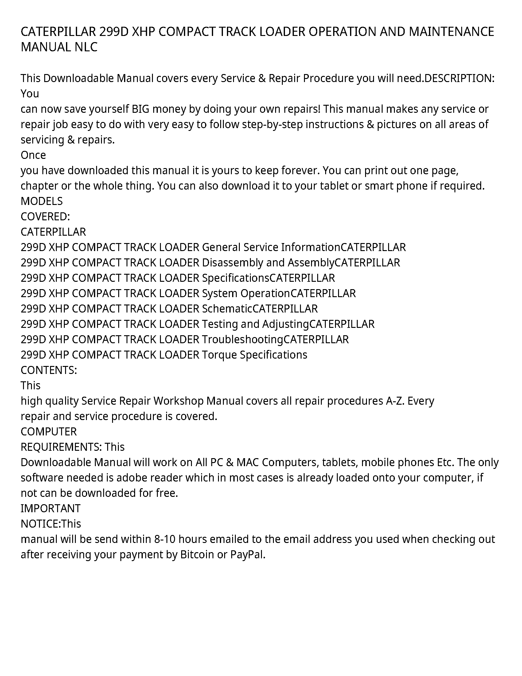 Caterpillar 299D service manual