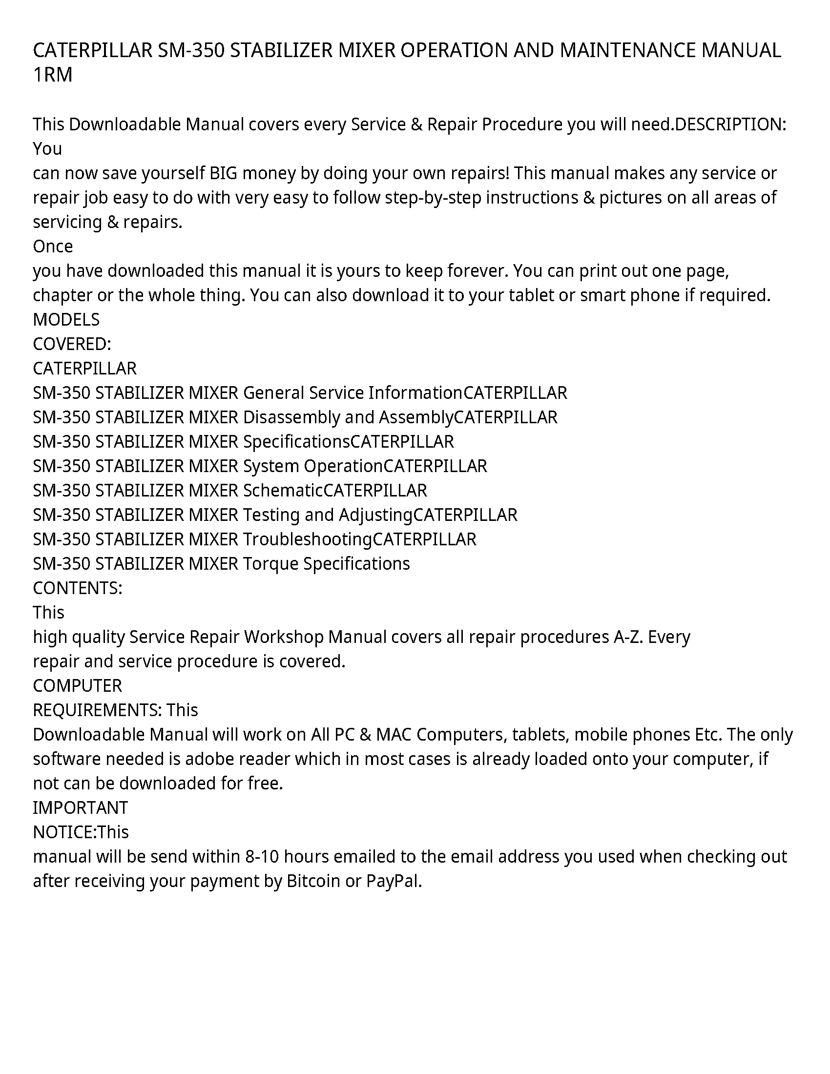 Caterpillar SM-350 service manual