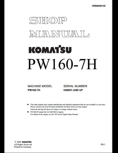 KOMATSU PW160-7H Wheeled Excavators manual