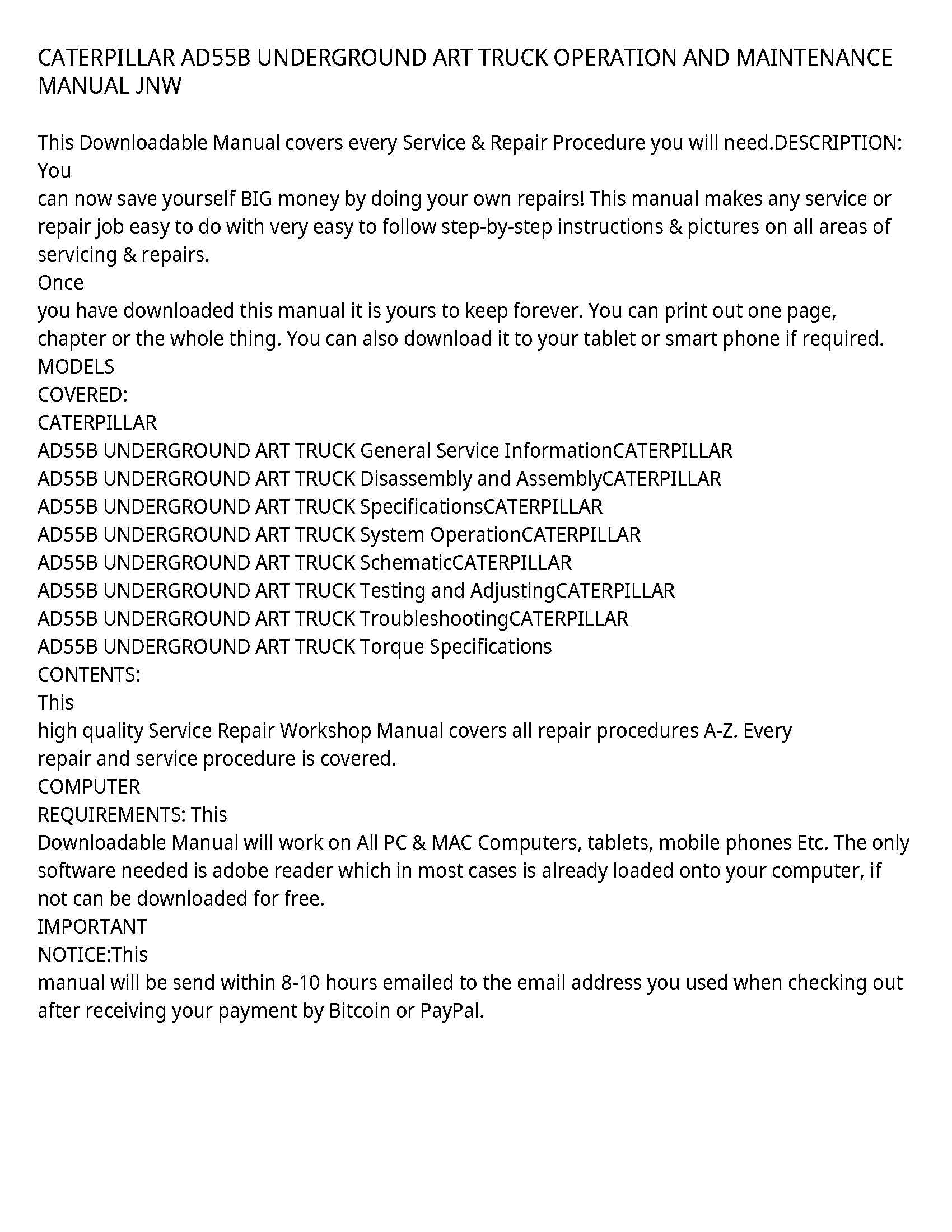 Caterpillar AD55B service manual