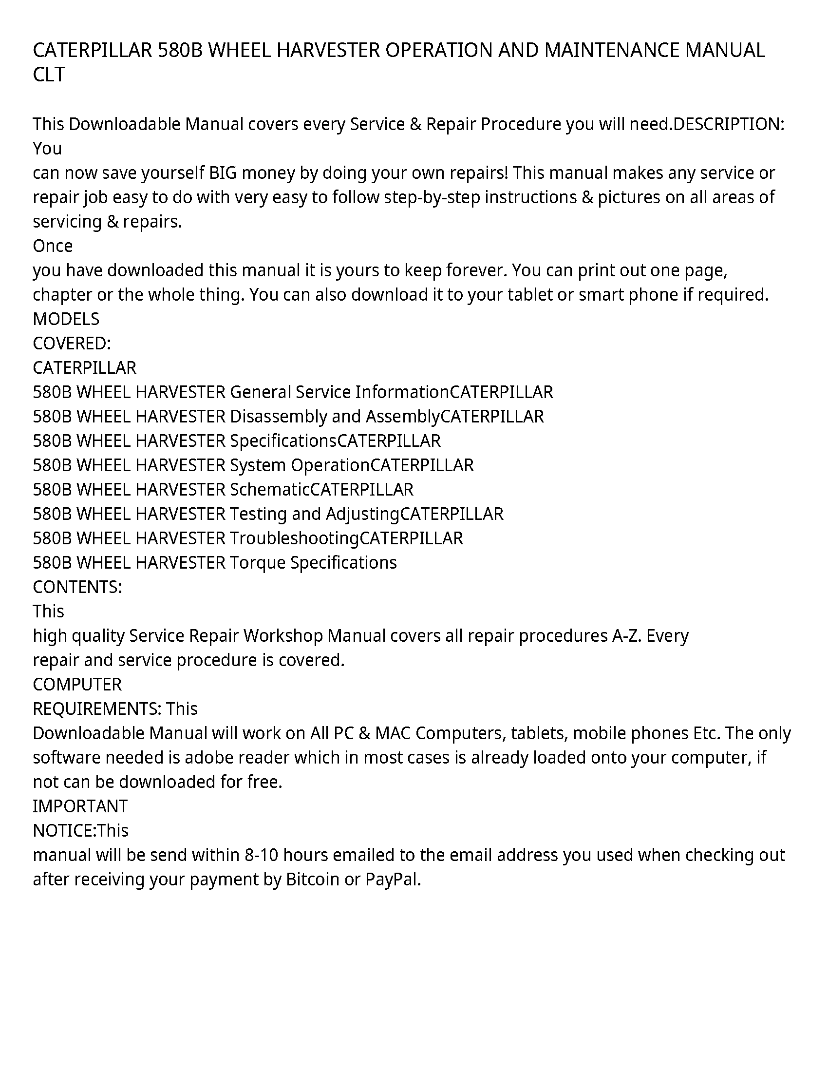 Caterpillar 580B service manual