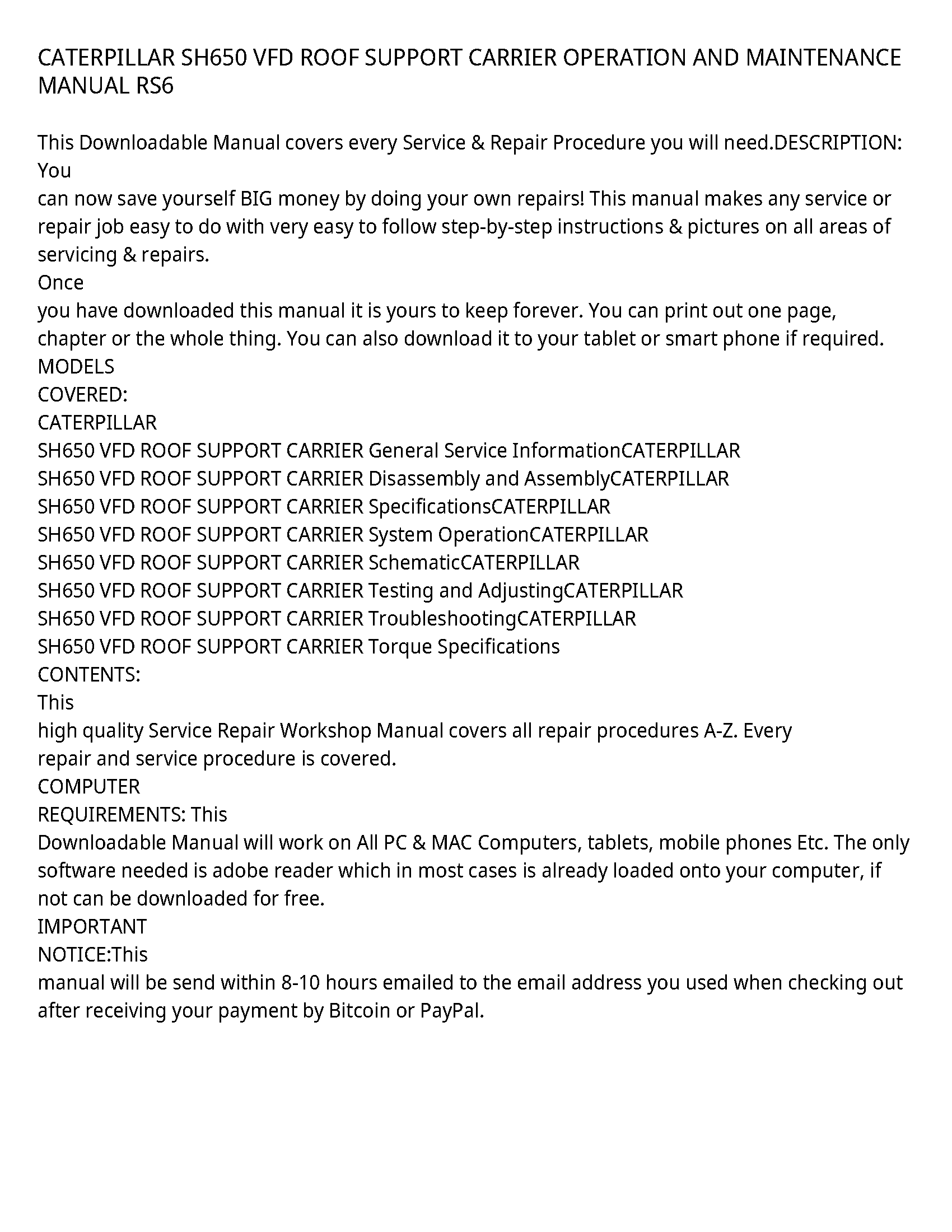 Caterpillar SH650 service manual