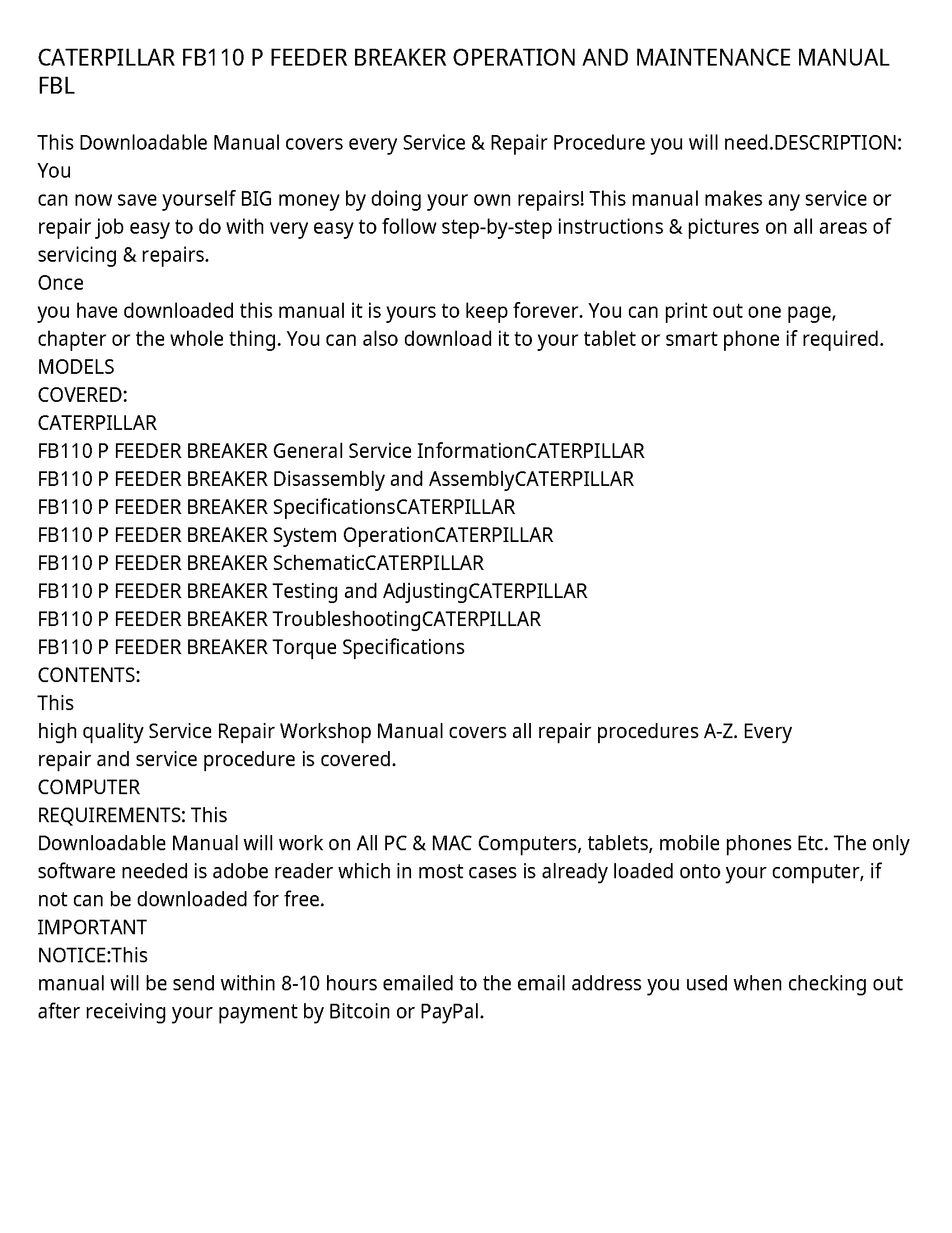 Caterpillar FB110 service manual
