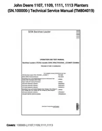 John Deere 1107  1109  1111  1113 Planters (SN.100000-) Technical Service Manual - TM804019 preview