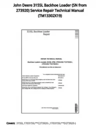 John Deere 315SL Backhoe Loader (SN from 273920) Service Repair Technical Manual - TM13302X19 preview