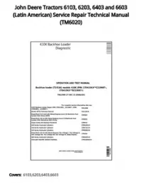 John Deere Tractors 6103  6203  6403 and 6603 (Latin American) Service Repair Technical Manual - TM6020 preview