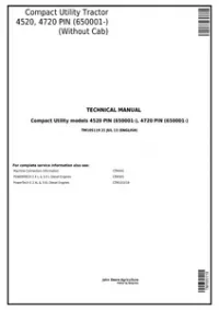 John Deere 4520  4720 Compact Utility Tractors W/O Cab (SN. 650001-) Technical Service Manual - TM105119 preview