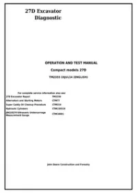 John Deere 27D Compact Excavator Diagnostic  Operation and Test Manual - TM2355 preview