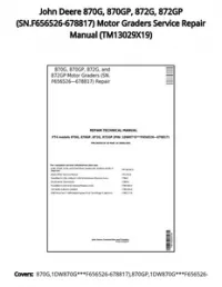 John Deere 870G  870GP  872G  872GP (SN.F656526-678817) Motor Graders Service Repair Manual - TM13029X19 preview
