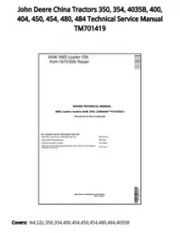 John Deere China Tractors 350  354  4035B  400  404  450  454  480  484 Technical Service Manual TM701419 preview