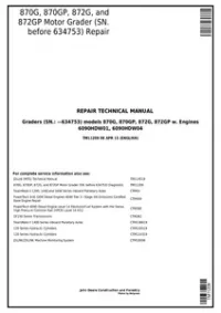 John Deere 870G  870GP  872G  872GP (SN.-634753) Motor Grader Service Repair Technical Manual - TM11209 preview