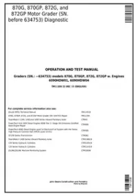 John Deere 870G  870GP  872G  872GP (SN.-634753) Motor Grader Diagnostic&Test Service Manual - TM11208 preview