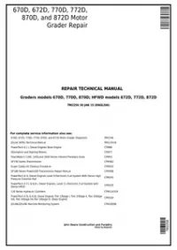 John Deere 670D  672D  770D  772D  870D  872D Motor Grader Service Repair Technical Manual - TM2256 preview
