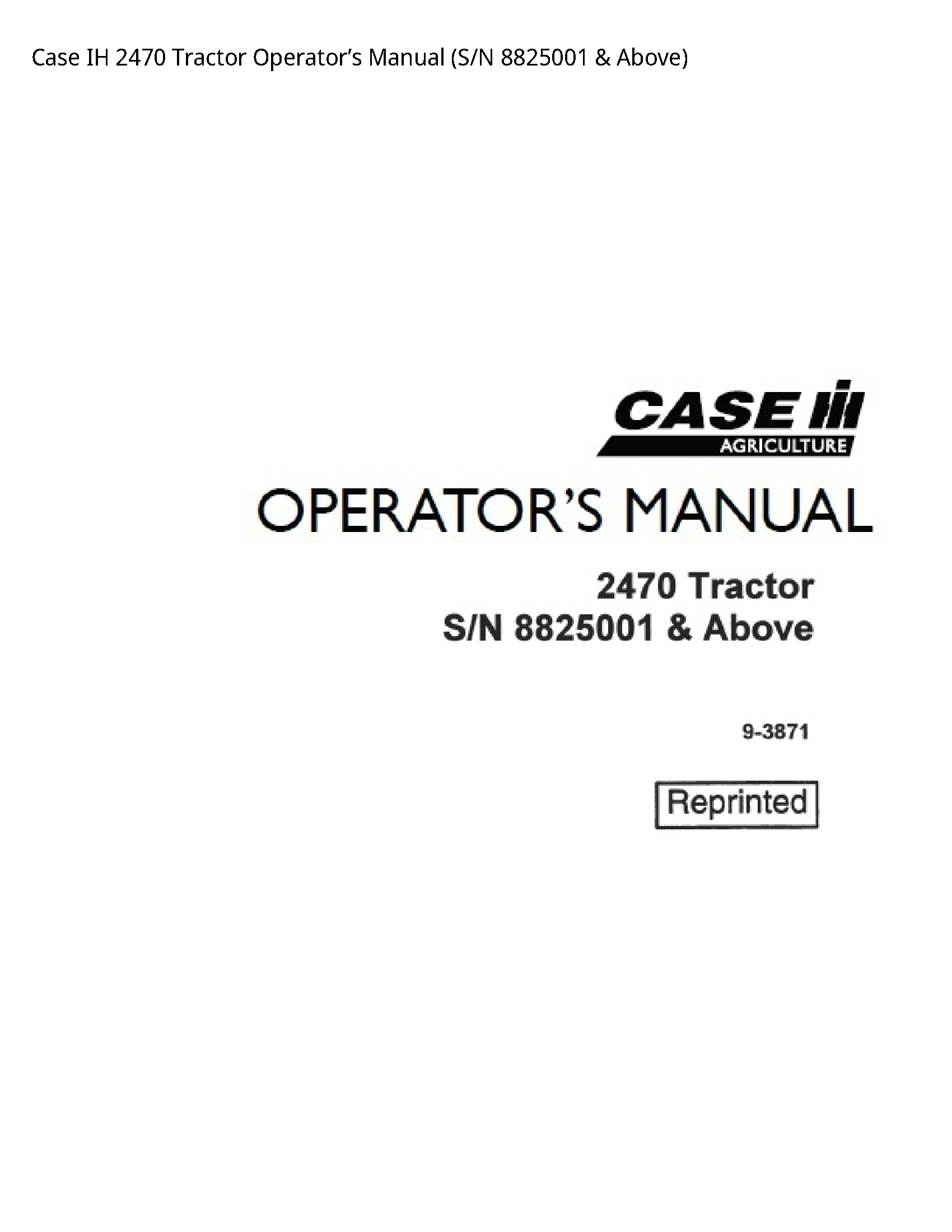 Case/Case IH 2470 IH Tractor Operator’s manual