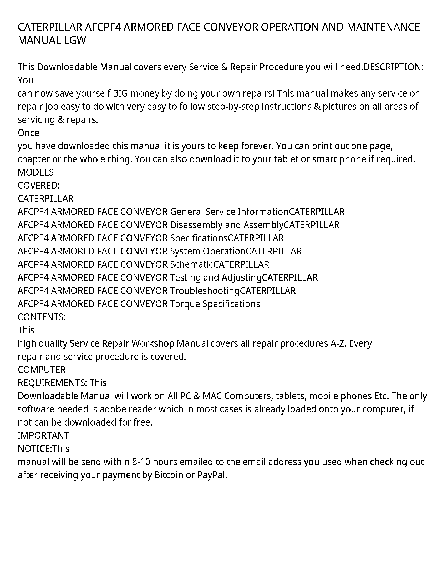 Caterpillar AFCPF4 service manual