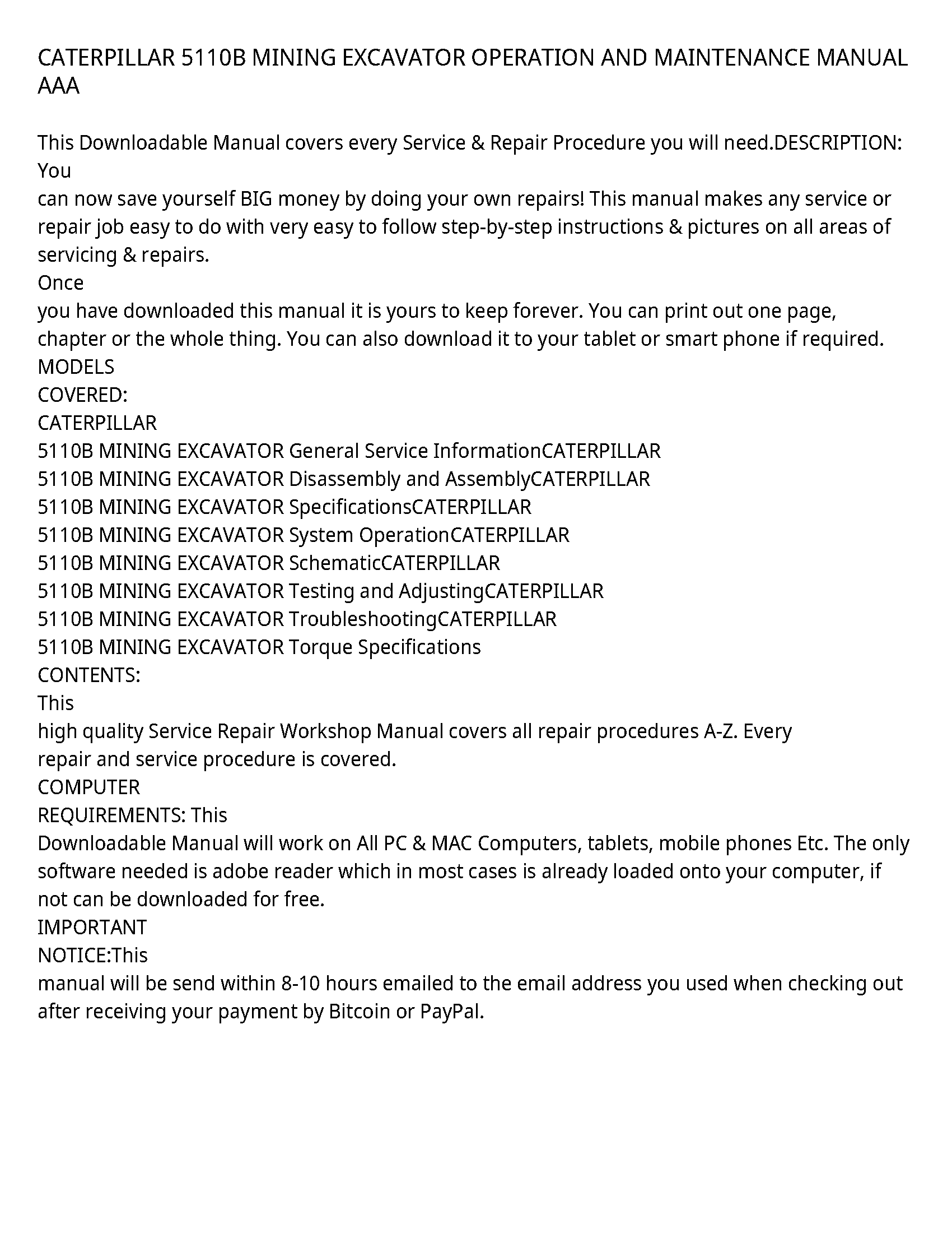 Caterpillar 5110B service manual