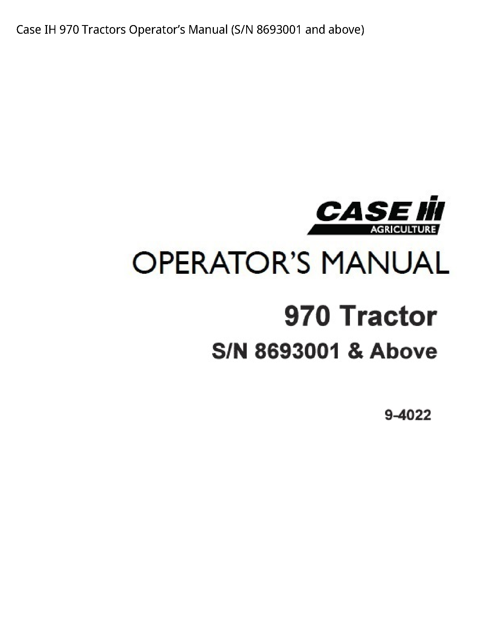 Case/Case IH 970 IH Tractors Operator’s manual