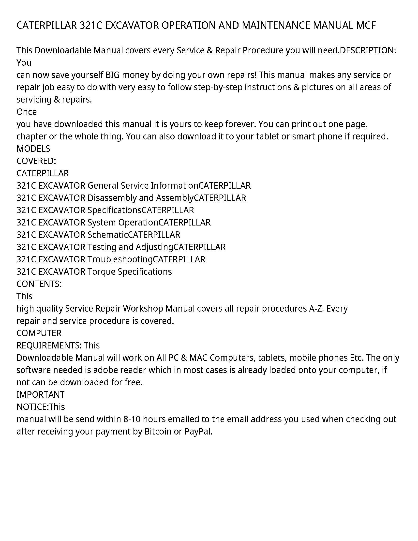 Caterpillar 321C service manual