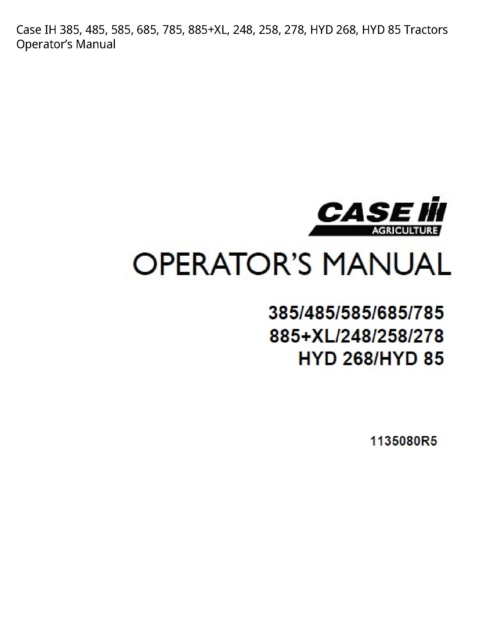 Case/Case IH 385 IH HYD HYD Tractors Operator’s manual