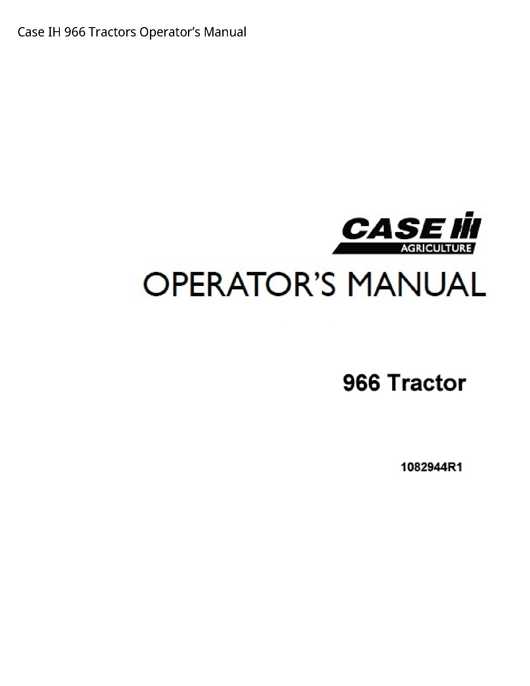 Case/Case IH 966 IH Tractors Operator’s manual